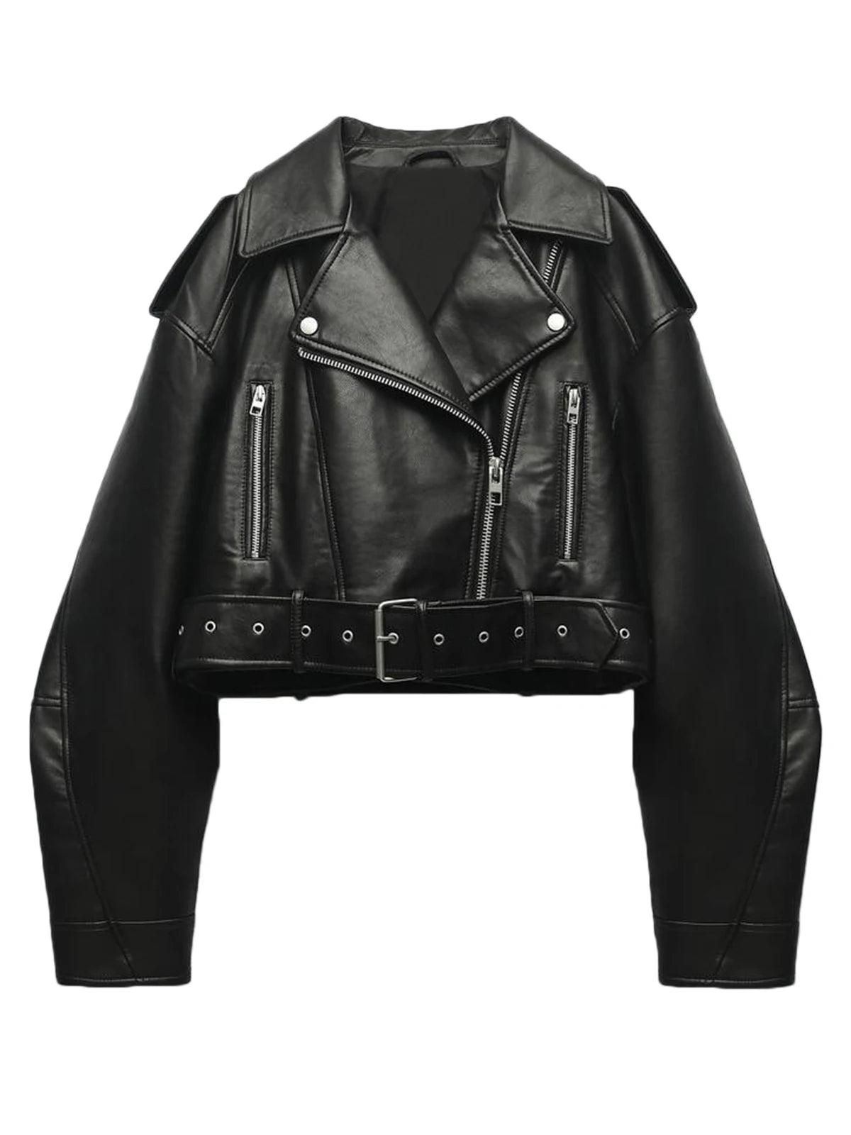 RAYA |  Cropped Faux Leather Biker Jacket