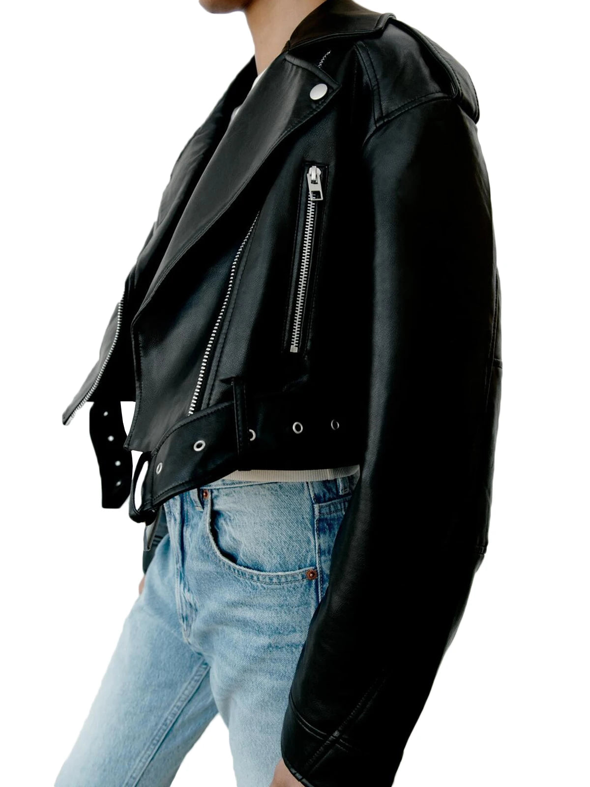 RAYA |  Cropped Faux Leather Biker Jacket