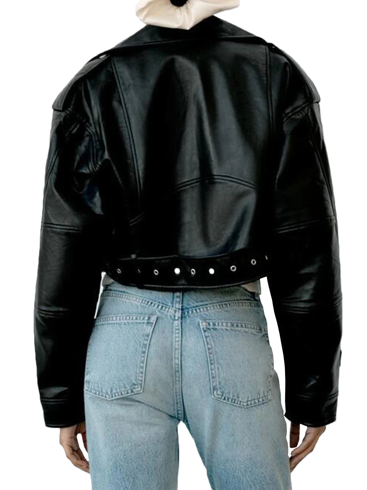 RAYA |  Cropped Faux Leather Biker Jacket