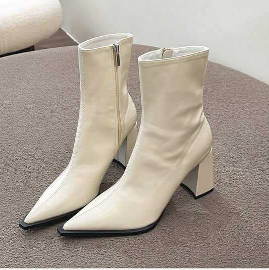 ZARA |  Pointed Toe Block Heel Ankle Boots