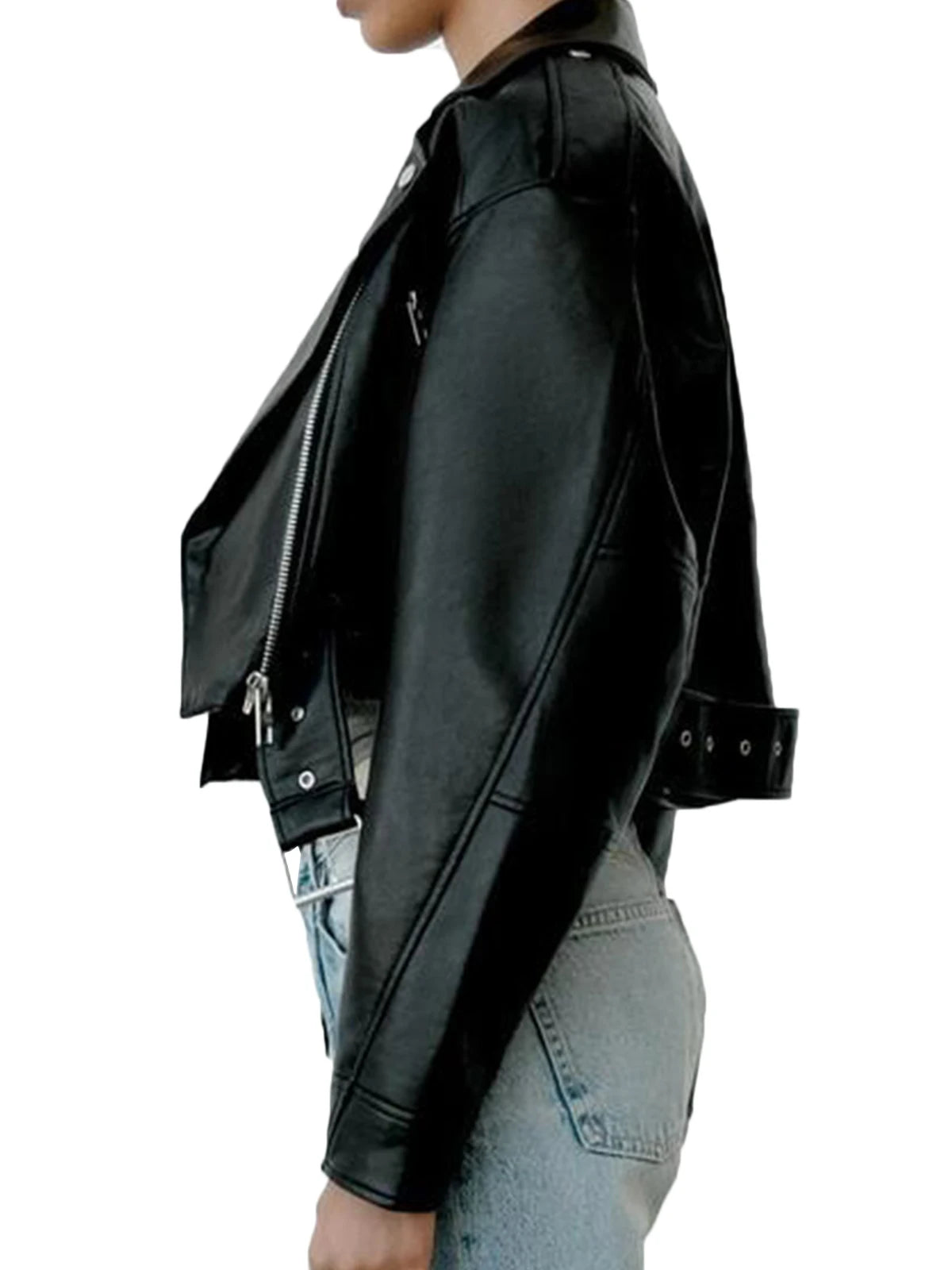 RAYA |  Cropped Faux Leather Biker Jacket